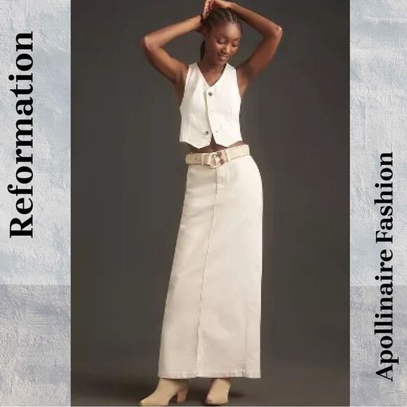 REFORMATION JEANS MYLES MAXI SKIRT IN CREME SIZE 26 NWT - Picture 1 of 7